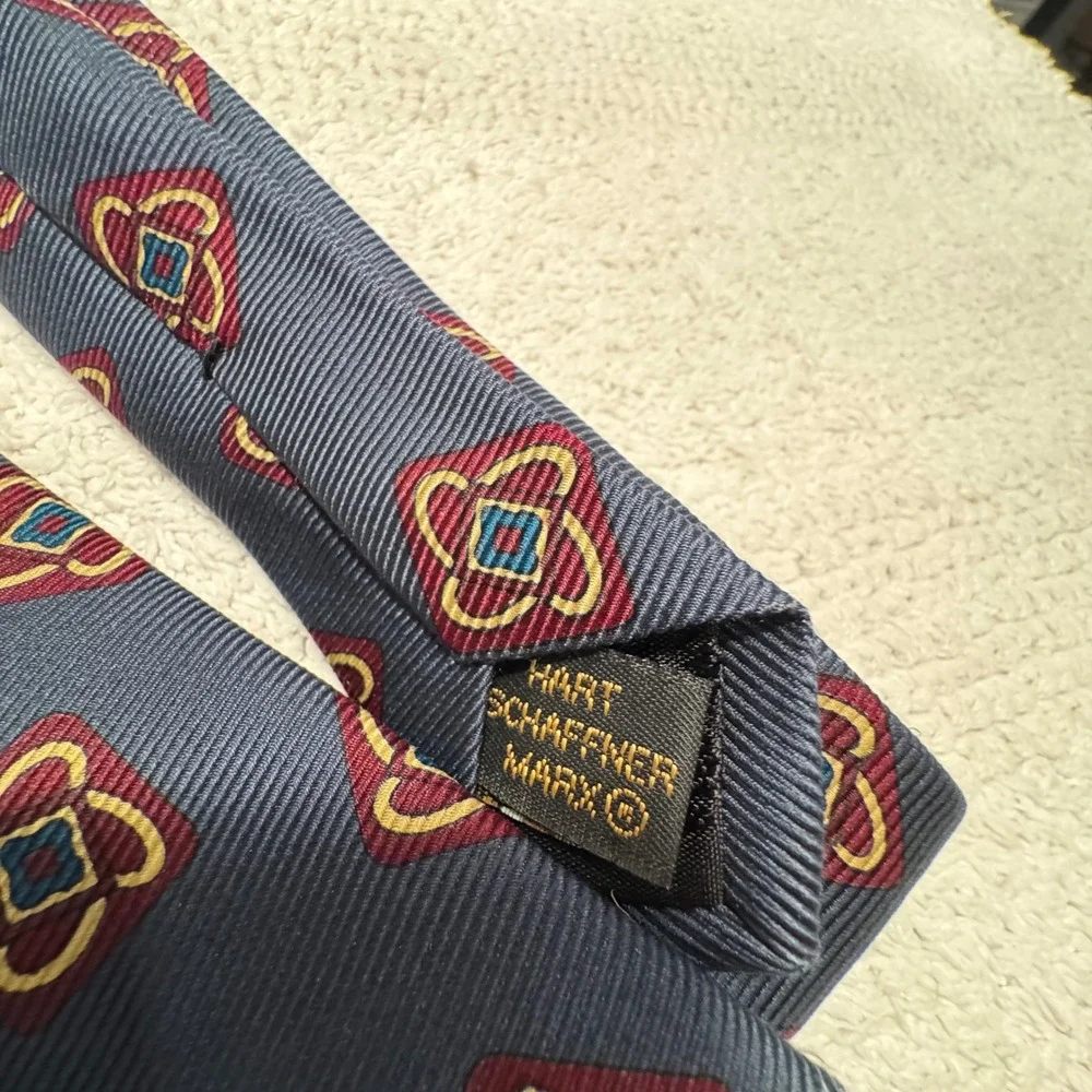 Hart Schaffner Marx Repp Tie Blue Geometric Silk Heritage Professional Old Money